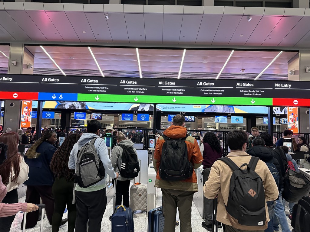 Travelers at Newark Airport on Tuesday.